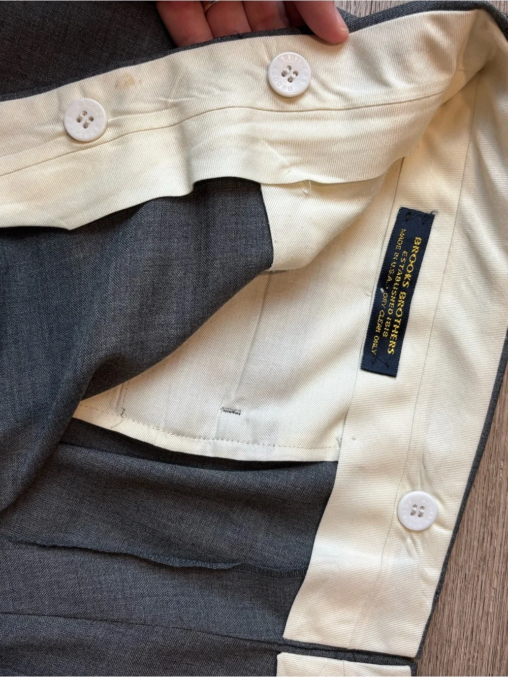 Brooks Brothers Gray Dress Trousers Pants with Brace Buttons for Suspenders